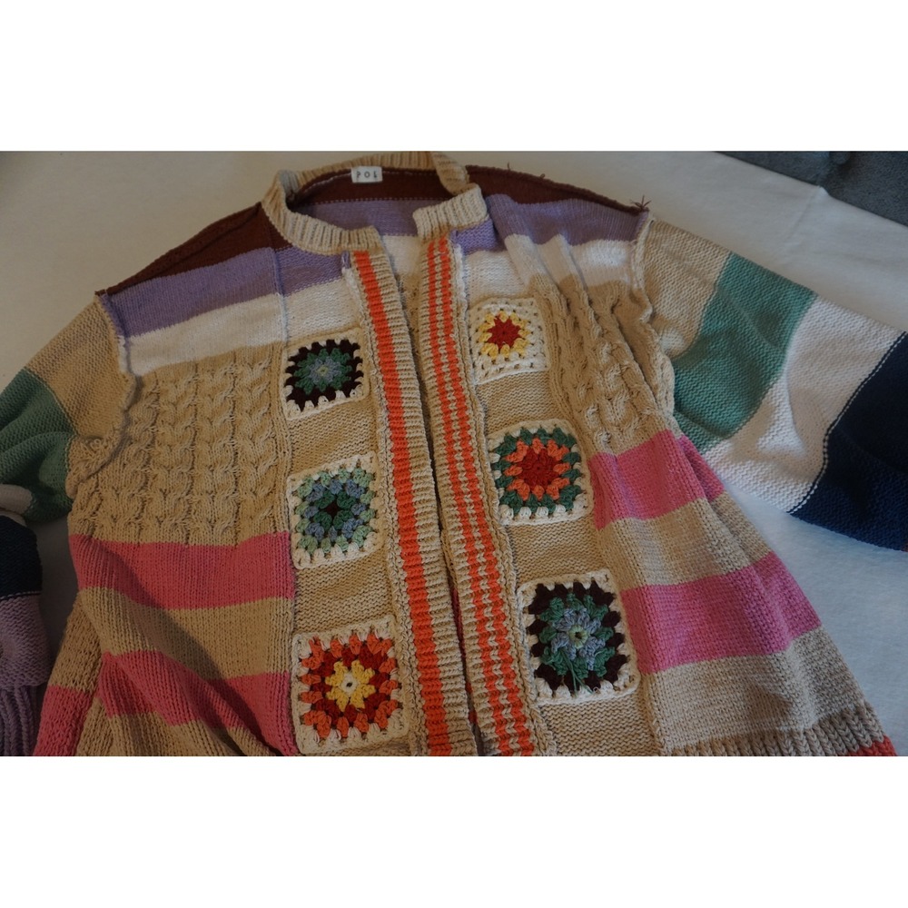 POL Patchwork Granny Square Crochet Cardigan Sweater Womens Medium YST336 Multi - Picture 2 of 12